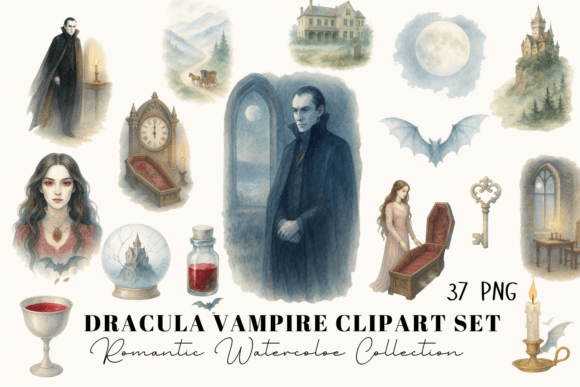 Download Dracula Gothic Watercolor Clipart Bundle - Gothic Collection